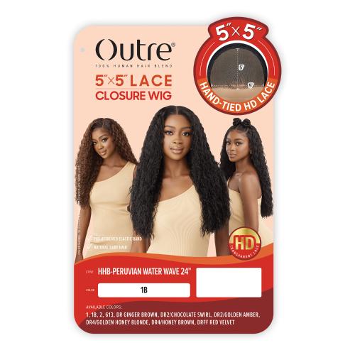 Outre Human Hair Blend Glueless HD 5X5 Lace Closure Wig Peruvian Water Wave 24"
