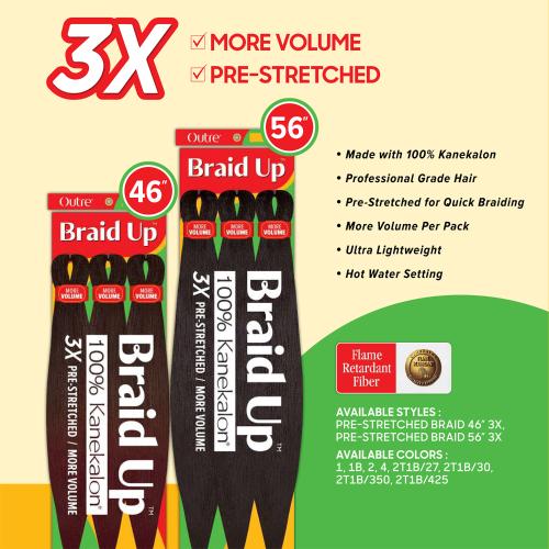 BOX DEAL Outre Braids Braid Up Kanekalon 3X Pre Stretched Braid 56" (50 packs/box)