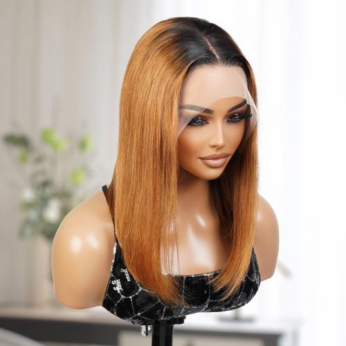 UpScale 100% Human Hair Glueless Pre Plucked 13x4 Lace Frontal Wig Ombre Honey Blonde Bob 14"