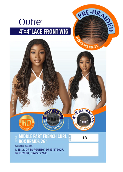 OUTRE 4 X 4 LACE FRONT WIG - MIDDLE PART FRENCH CURL BOX BRAIDS - 26"