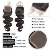 Human Hair Bundles with Closure (22 24 26+20，Free Part) Body Wave Bundles with Lace Closure Brazilian Human Hair Weave Bundles with Closure Virgin Hair Weft 150% Density Natural Color Find Your New Look Today!
