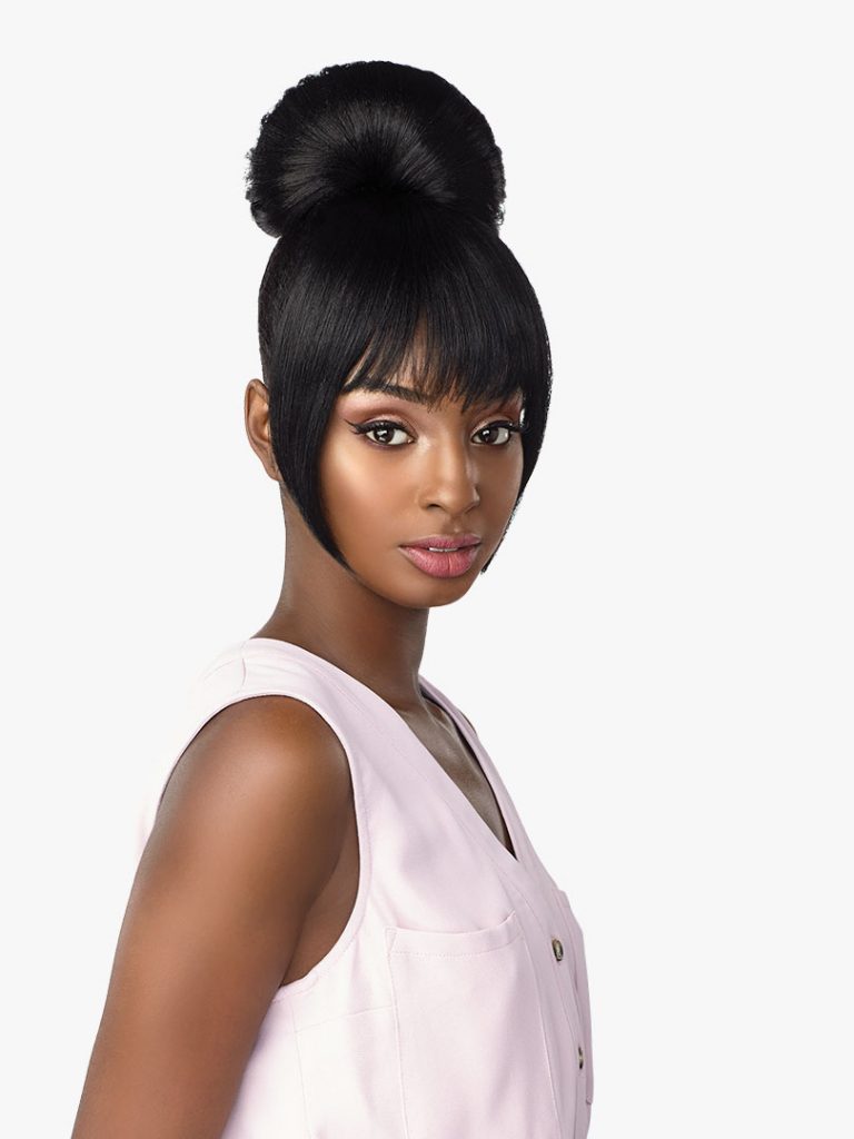 Sensationnel HAYLIE Highly tied bun style with China bang
