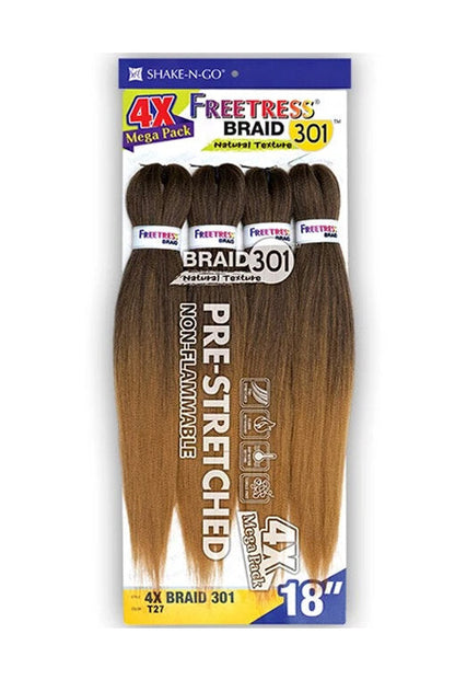 SHAKE-N-GO 4X MEGA PACK - FREETRESS BRAID 301 - NATURAL TEXTURE - 36" (18" FINISHED LENGTH)
