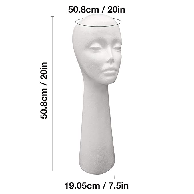 STUDIO LIMITED Styrofoam Mannequin Head, Long Neck, White Foam Wig Head Display (1 PC) Find Your New Look Today!