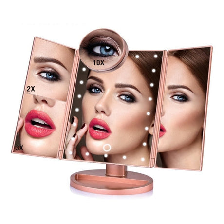 Tri Folded Vanity LED Lighted Makeup Mirror 10X/3X/2X/1X Magnification Find Your New Look Today!
